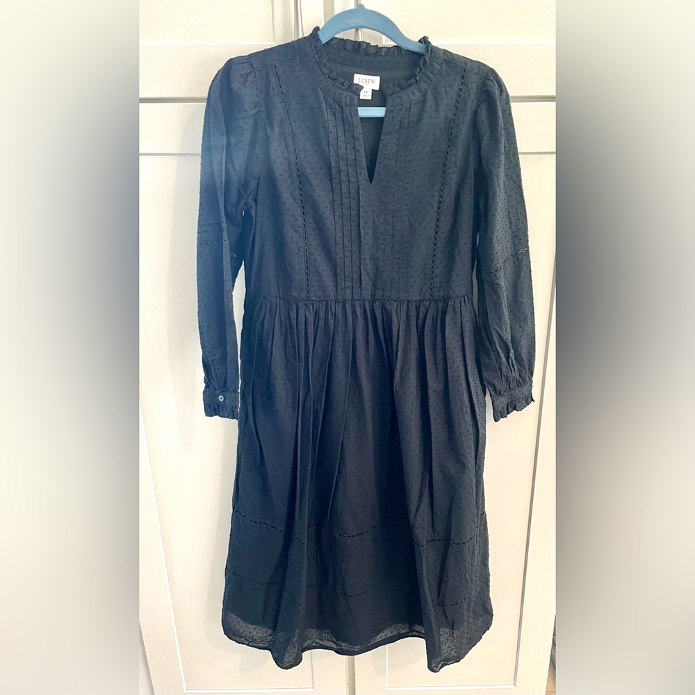 J. Crew Long Sleeve Black Peasant Dress Small petite lots of small details